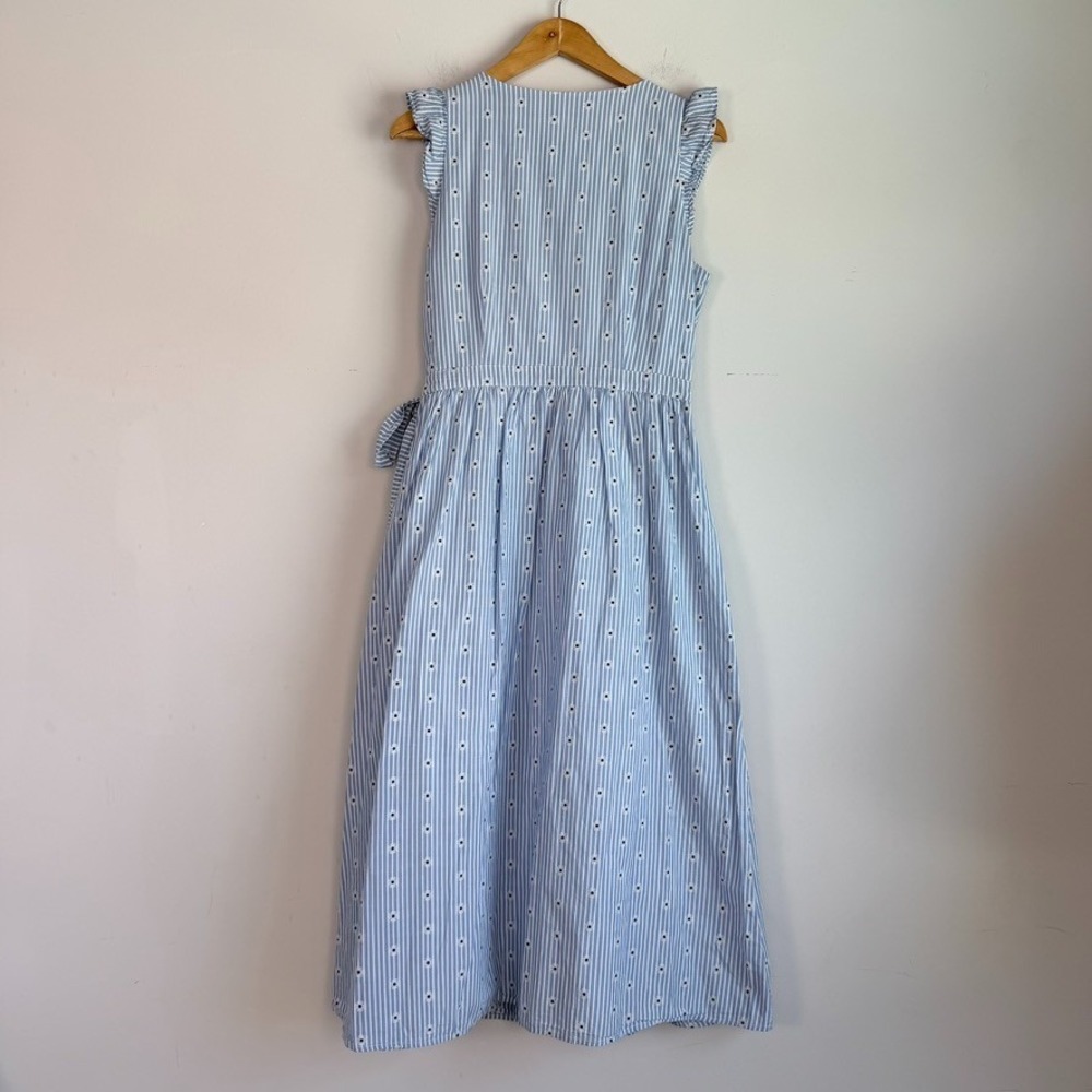 Loft Floral Striped Wrap Midi Dress Cotton Small Cottagecore Preppy Coquette - Picture 5 of 9